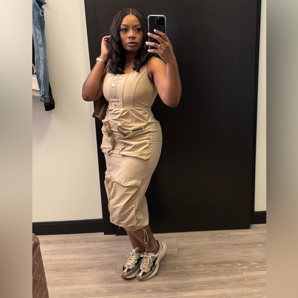Stylish Tan Midi Dress